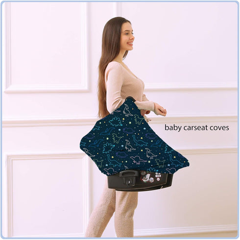 Car Seat Covers Canopy Cover - Multi-use Breathable Cover for Carseat, Breastfeeding, Shower Gifts (Dark Blue Dinosaur)