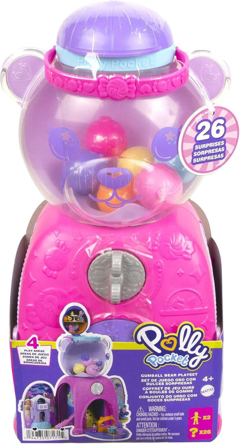 Polly Pocket Travel Toy | Gumball Bear Playset with 2 Micro Dolls & 26 Accessories | Compact Animal Toy