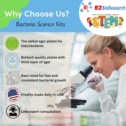 Bacteria Science Kit (IV) Gift Pack, Prepoured LB-Agar Plates and Cotton Swabs, Free Science Fair Project E-Book