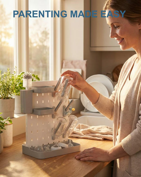 cicike Countertop Baby Bottle Drying Rack with Brush & Soap Organizer, Space Saving Dryer Holder for Breast Pump Parts