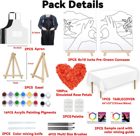 2 Pack 8x10 Sip and Paint Kit for Adults Couples Painting Kit Pre Drawn Canvas to Paint Valentines Day at Home Date