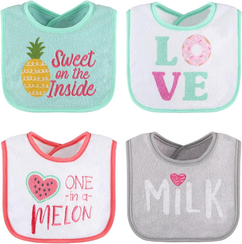 The Peanutshell Baby Girl Terry Bib Set of 8, 100% Cotton, Soft Absorbent Bibs for Newborn & Infant - Pink