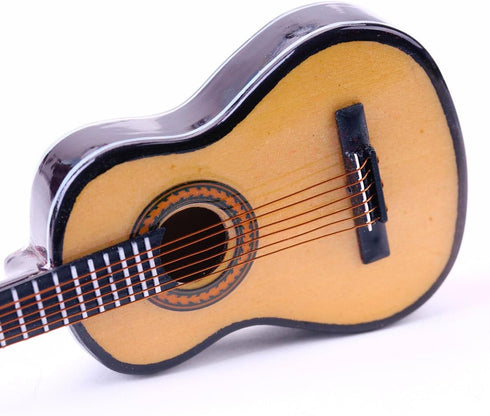 Dselvgvu Wooden Miniature Guitar with Stand, Classic Model for Dollhouse Decoration, 3.94"x1.42"x0.59"