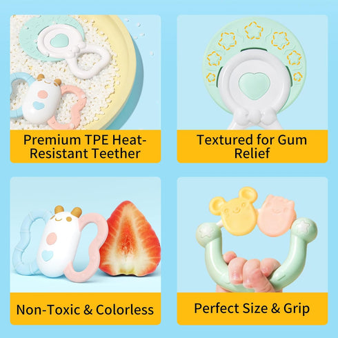 Cozy Set 6-in-1 auby Bunny Newborn Gift - Baby Soothing Essentials with Teethers, Plush Blanket & Hanging Toys