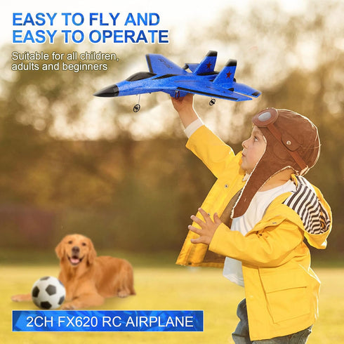 RC Plane 2CH Remote Control SU35 Jet, 2.4GHz Easy to Fly Airplane Toys for Kids and Adults with Night Lights