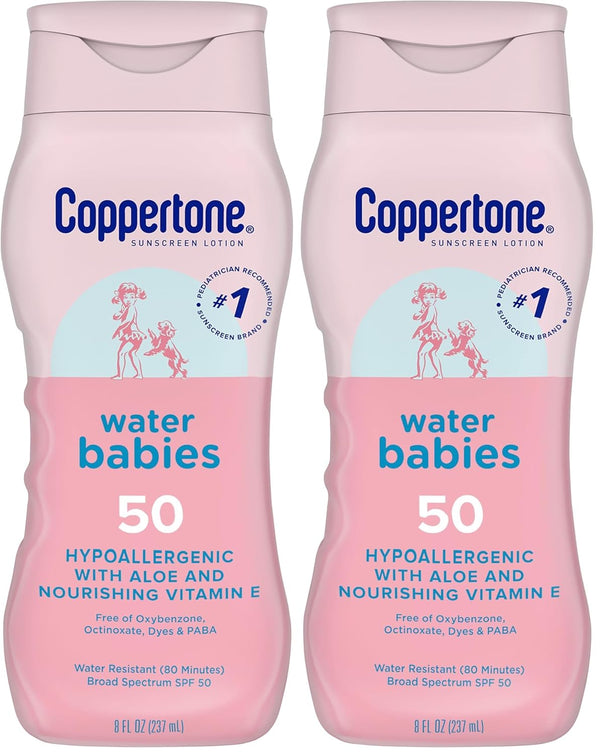 Coppertone WaterBabies Baby Sunscreen Lotion SPF 50, Hypoallergenic Sunscreen for Babies, Water