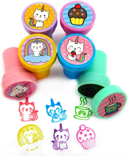 TINYMILLS 24 Pcs Unicorn Kitty Stampers - Kids Birthday Party Favors, Goody Bag Stuffers, Classroom Rewards