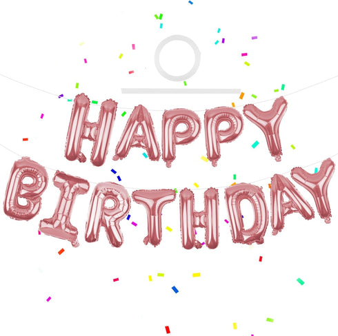 Happy Birthday Balloons Banner - Rose Gold 16 Inch Mylar Foil Letters | Inflatable Party Decor for Kids and Adults |