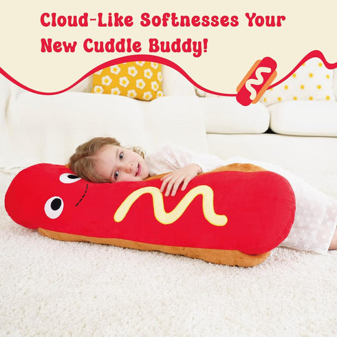 35 Inch Giant Hot Dog Plush Pillow Funny Food Plush Toy, Soft Stuffed Hot Dog Pillow, Oversized Hugging Cushion, Jumbo