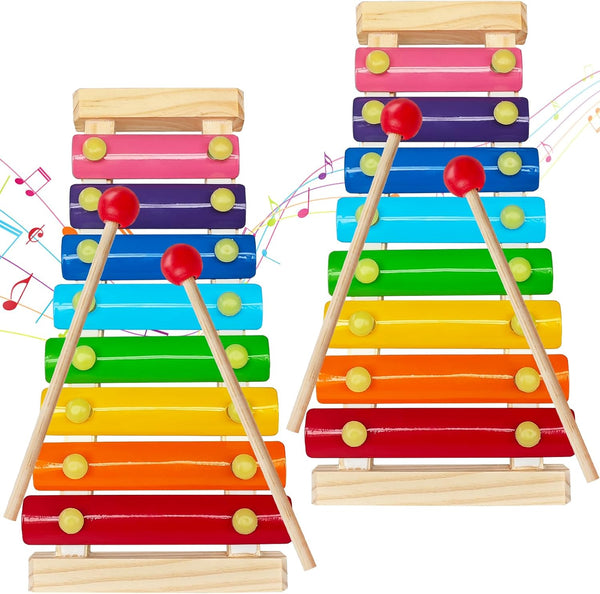 Xeehwb 2 Pcs Wooden Xylophone for Kids,Xylophone Educational Musical Toy with 2 Child