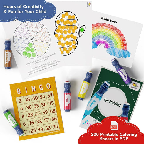 DOODLE HOG Washable Dot Markers for Toddlers Kids, 8 Colors Bingo Markers, Non-Toxic Arts and Crafts Supplies