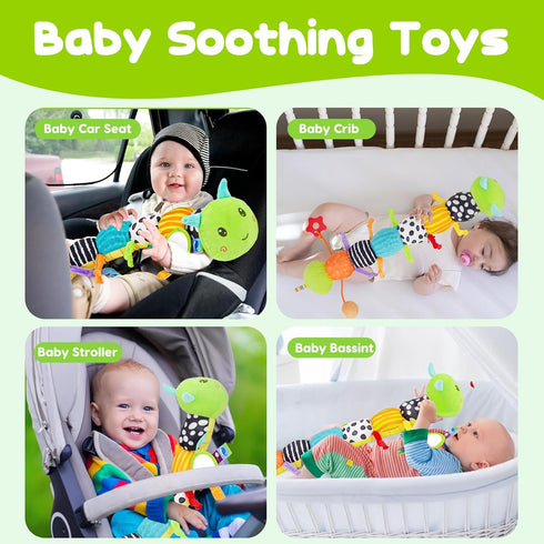 Baby Sensory Toy - Music Animal Stuffed Plush Caterpillar for Infant 0-3 Months, Tummy Time with Crinkle Rattle & Mirror