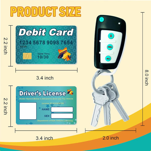 Ella Dream Playset, Car Key Remote Car Key Toy with Light and Sounds, Pretend Play Keys with Cards for Boys and Girls
