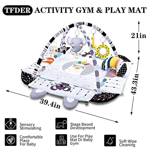 8-in-1 Tummy Baby Gym Play Mat, Time Mat & Activity Gym, Washable Ball Pit, Infant Play Mat with Detachable Toys