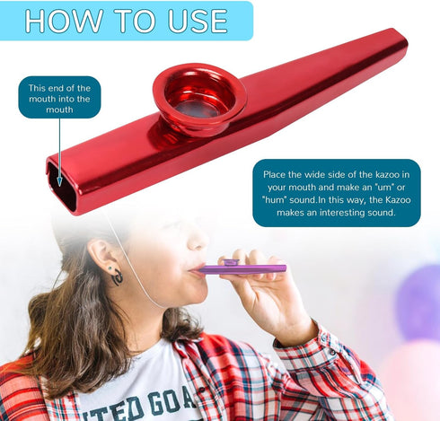 Bercoor 10 18 PCS Kazoos Musical Instruments, Metal Kazoos with Flute Membranes for Music Lover Beginners Kids Gift