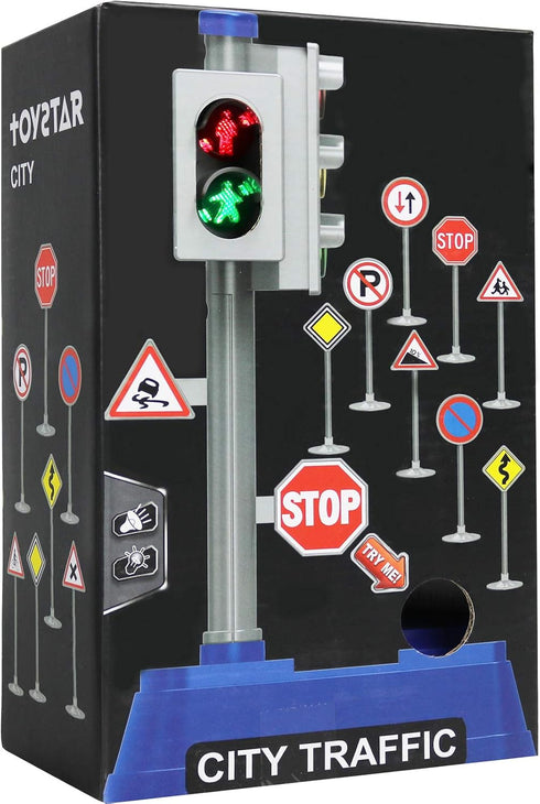 Kiddie Play Traffic Signs and Crosswalk Light Signal Toys for Kids - 12pcs Set