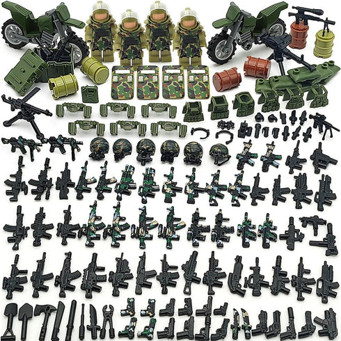 Military Weapon Guns Accessories for Minifigure Block Toys - Camouflage Helmets, E.O.D Suits, Shields (260pcs)