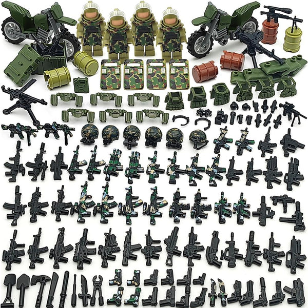 Military Weapon Guns Accessories for Minifigure Block Toys - Camouflage Helmets, E.O.D Suits, Shields (260pcs)