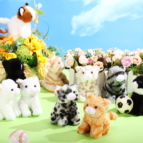 Lenwen 10 Pcs Cat Stuffed Animals Bulk, Soft Cuddly Plush Sets, Assorted Fluffy Kittens for Kids