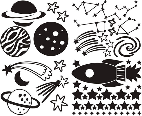 Outer Space Stars Plant Wall Decal Vinyl, Astronaut Stickers for Nursery Decor Gift for Kids Bedroom Art