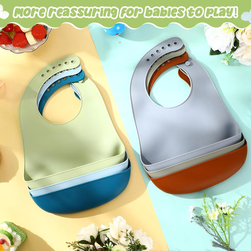 Mepase Silicone Bibs for Babies Waterproof Silicone Bibs Soft Adjustable Baby Feeding Unisex Kid Eating Supplies