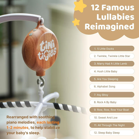3 12 (30 TINITIGIES Crib Mobile Motor - Baby Mobile Music Box with Modes (Turn & Music, Turn Only, Music Only) Plays