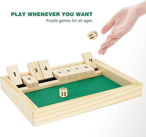 Wooden Shut The Box Game - Classic 2 Player Dice Game, Tabletop Version, Popular Pub Game for Kids