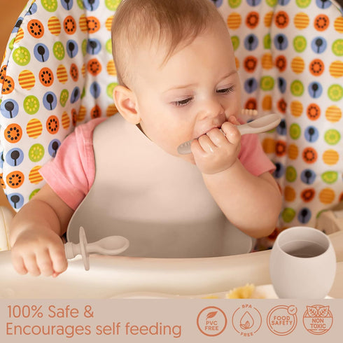 Baby Silicone Feeding Set - Baby Led Weaning Utensils, Silicone Bibs, Infant Feeding Cups for Boys, Girls, Set of 8