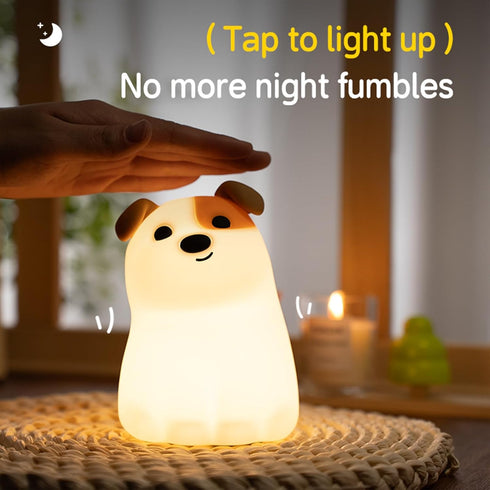 Dog Night Light with Timer - Warm Light Touch Control Bedside Lamp, Squishy Soft Silicone Cute Puppy Nightlight