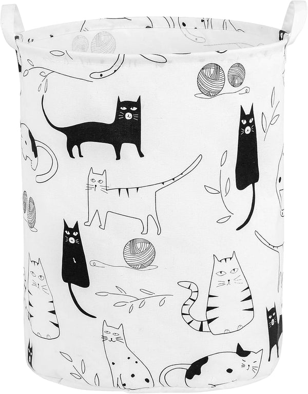 Foldable Baby Laundry Basket Hamper for Nursery, Portable Tall Collapsible Organizer with Handles (Animal Cats)