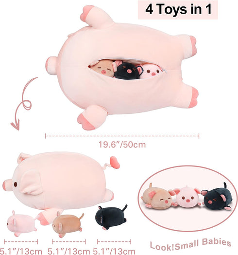 Mommy 19.6 3 Plush,4 Achwishap Pig Stuffed Animal with Pig Babies PCS Cute Pig Plushie Pillow,Kawaii Plush Toys Soft