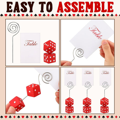 6 Pcs Dice Table Number Holders - Casino Game Kit with Place Card Holders and Table Number Cards