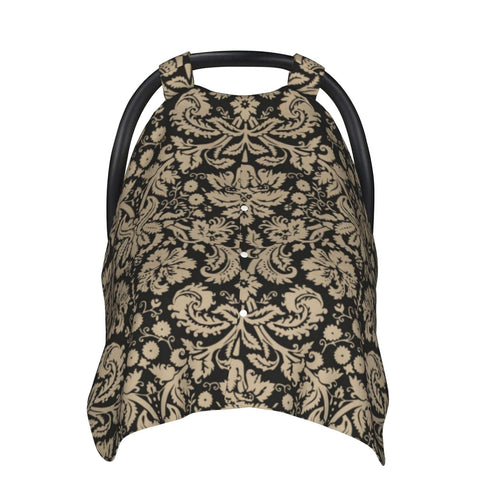 Hcpwzrf Black and Tan Damask Pattern Baby Car Seat Cover & Nursing Cover - Breathable Stretch Multi-Use Cover
