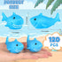 120 Pieces Blue Rubber Sharks - Cute Squeezable Bath Toys for Birthday Shower & Pool Party Favors