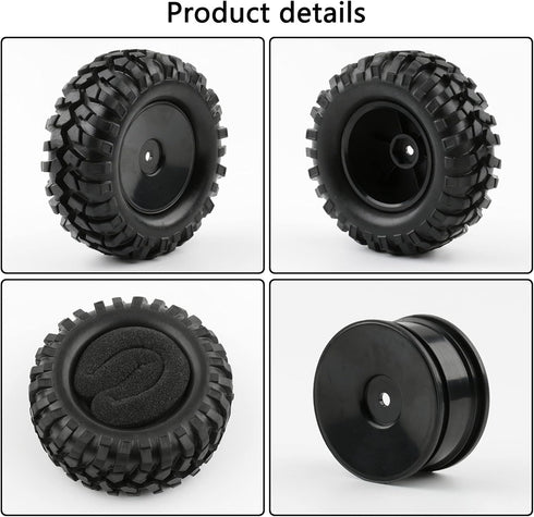 4 Pcs 1/10 Wheels and Tires with Lock Nuts, 12mm Hex Hard Dish Wheel for Racing Off Road Buggy Truck