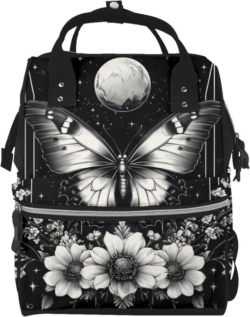 ZSUUGJ Gothic Butterfly Printed Diaper Bag Backpack Baby Bag Multi Function Baby Changing