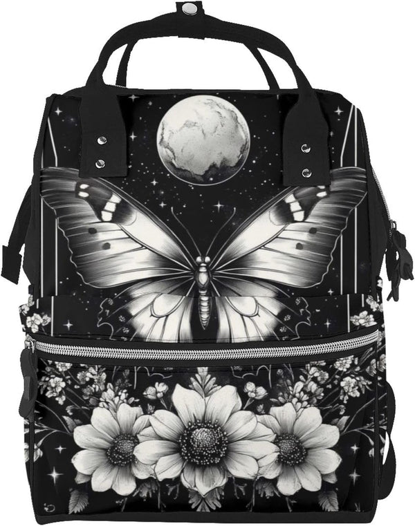 ZSUUGJ Gothic Butterfly Printed Diaper Bag Backpack Baby Bag Multi Function Baby Changing