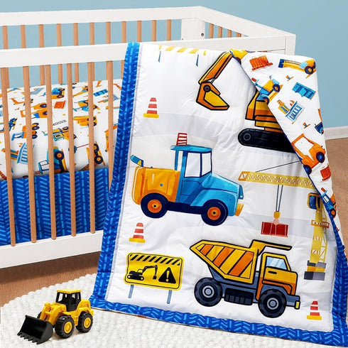FIGEPO 3 Set Set Set Piece Baby Boy Crib Bedding Construction Theme Baby Comforter for Crib Nursery Bed Decor