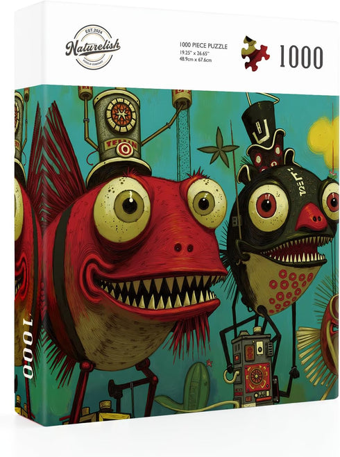 1000 26.6 19.2 Piece Puzzle for Adults, Quirky Piranha-Inspired Artwork with Unique-Shaped Pieces, Matte Texture