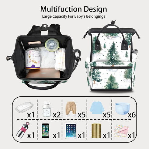 Hsnar Backpack Christmas Tree Green Waterproof Diaper Bag Large Capacity Baby Bag with Stroller Straps, Multi-Pocket