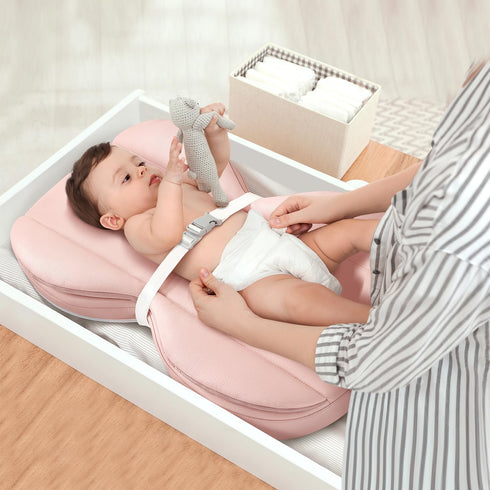 Table,28"X16",Pink Baby Changing Pad with Waterproof & Wipe-Clean, Non-Slip PU Diaper Changing Pad, Adjustable Safety