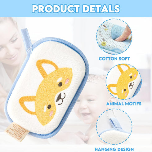 Baby Bath Sponge, 2 Pack Cartoon Animal Style Baby Sponge for Bathing, Infants Bath Sponge Ultra Soft & Absorbent Natural and Safe Great for Sensitive Skin, for Boys & Girls (Elephant)