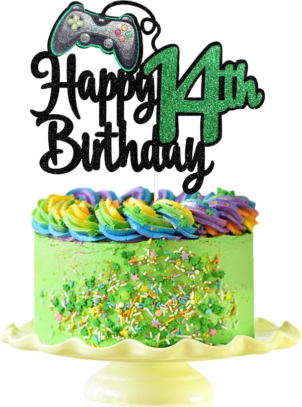 Video Game Happy 14th Birthday Cake Topper, Boy's 14th Birthday Party Supplies, Game On Decoration