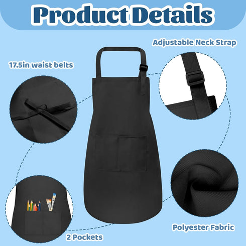 30 Pcs Kids Apron Bulk Adjustable Children Bib Aprons with Pockets for Girls Painting Kitchen Cooking Baking (Black, L)