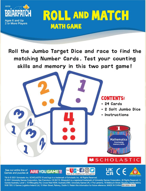 Briarpatch Scholastic Roll and Match Dice and Card Early Learning Game from, for 2 or More Players Ages 6 and Up