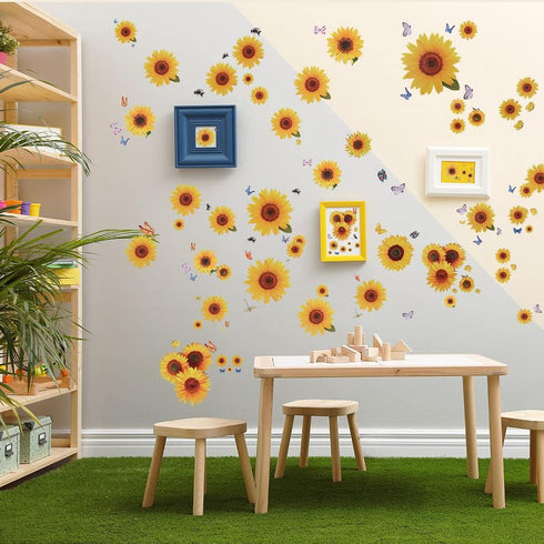 135 Pcs Sunflower Wall Sticker, Removable 3D Waterproof Decor for Kids, Mother's Day, Bathroom, Kitchen