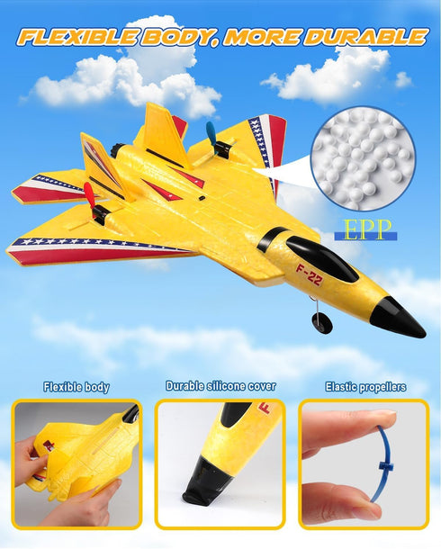 F22 2 2.4GHz ANTSIR Raptor RC Airplane, Durable Foam Remote Control Jet with Gyro & LED Lights, Rechargeable Batteries
