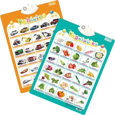 6Pcs Electronic Interactive Alphabet Wall Chart - ABC Learning Toys for Kids, Talking 123s, Animals & Vegetables