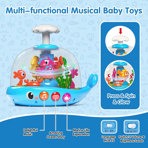 6-12 1 1st 6 7 8 9 10 11 12Month Baby Toys Months, Press & Glow & Spin Infant Toys, Cause and Effect Baby Musical Toys