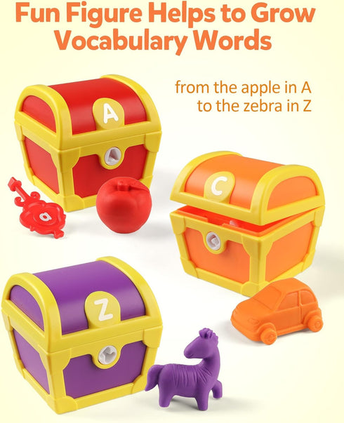 26pcs 3 4 5 Coogam Alphabet Learning Toys for Toddlers, Surprise Letters Treasure Locks with Keys, Uppercase Lowercase